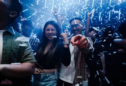 Guests posing at Elephante at Time Nightclub in Costa Mesa