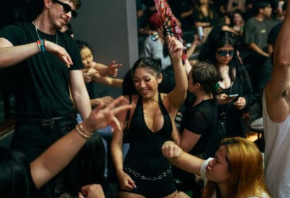 Guests posing at Reaper at Time Nightclub in Costa Mesa, CA