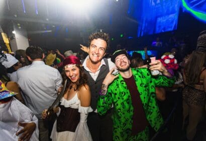 Guests posing at Wuki on Halloween Night at Time Nightclub in Costa Mesa