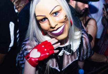 Guests posing at Wuki on Halloween Night at Time Nightclub in Costa Mesa