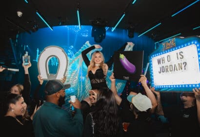 Bottle service posing at San Pacho at Time Nightclub in Costa Mesa, CA