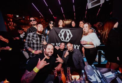 Guests posing at Blasterjaxx at Time Nightclub in Costa Mesa, CA