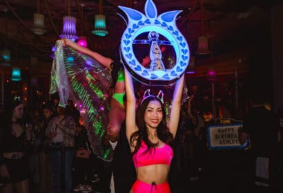 Bottle service posing at Flashback at Time Nightclub in Costa Mesa, CA