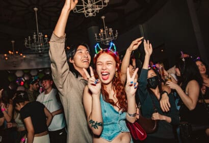 People posing at Flashback at Time Nightclub in Costa Mesa, CA