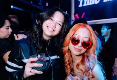 Guests posing at Time Machine at Time Nightclub in Costa Mesa, CA