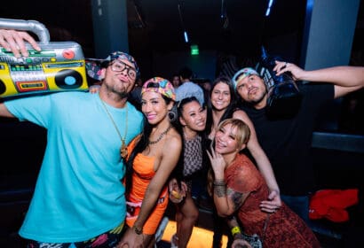 Guests posing at Time Machine at Time Nightclub in Costa Mesa, CA