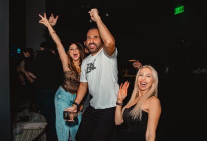 Guests posing at Time Machine at Time Nightclub in Costa Mesa, CA