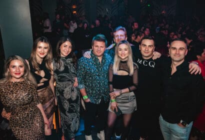 Guests posing at Time Machine at Time Nightclub in Costa Mesa, CA