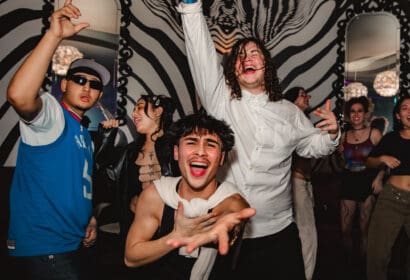 Guests posing at Time Machine at Time Nightclub in Costa Mesa, CA