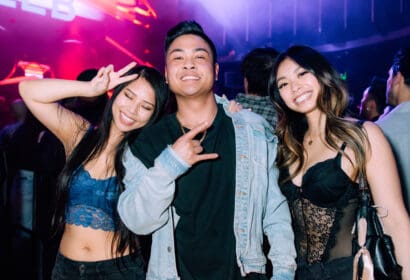 Guests posing at BLXST at Time Nightclub in Costa Mesa, CA