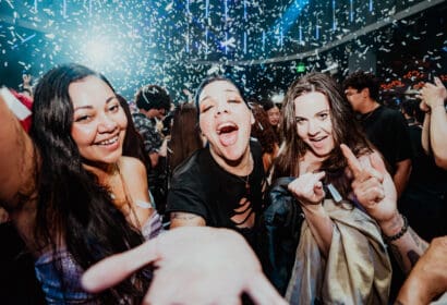 Guests posing at Time Machine at Time Nightclub in Costa Mesa, CA