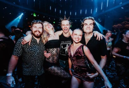 Guests posing at Time Machine at Time Nightclub in Costa Mesa, CA