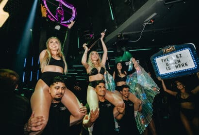 Bottle service posing at OhGeesy + DJ Vision at Time Nightclub in Costa Mesa, CA