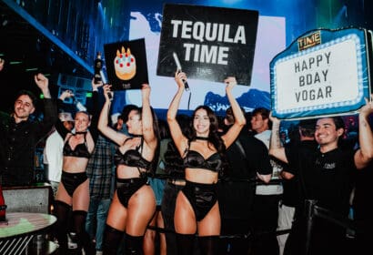 Bottle service posing at AC Slater at Time Nightclub in Costa Mesa, CA