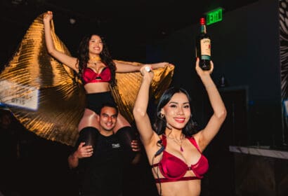 Bottle service posing at R3HAB at Time Nightclub in Costa Mesa, CA