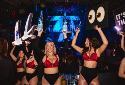 Bottle service posing at R3HAB at Time Nightclub in Costa Mesa, CA