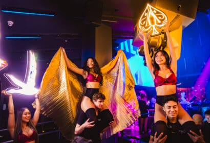 Bottle service posing at R3HAB at Time Nightclub in Costa Mesa, CA