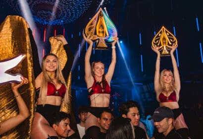 Bottle service posing at R3HAB at Time Nightclub in Costa Mesa, CA