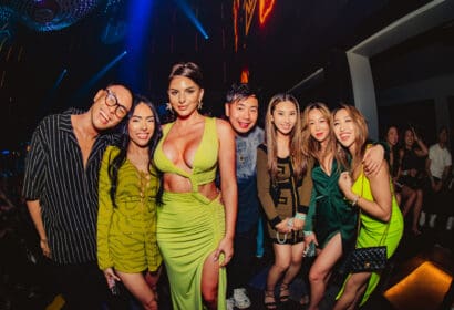 Guests posing at SABAI at Time Nightclub in Costa Mesa, CA