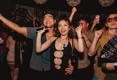 Guests posing at SABAI at Time Nightclub in Costa Mesa, CA