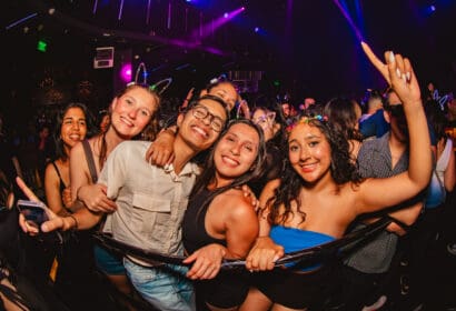 Guests posing at Flashback at Time Nightclub in Costa Mesa, CA