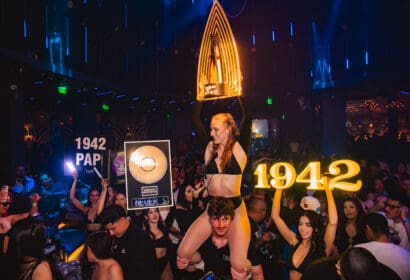 Bottle service posing at Mike Sherm at Time Nightclub in Costa Mesa, CA