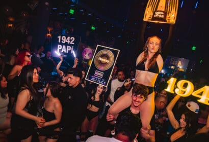 Bottle service posing at Mike Sherm at Time Nightclub in Costa Mesa, CA