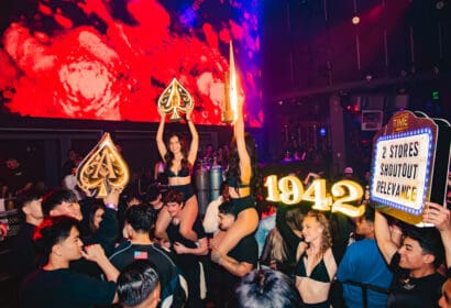 Bottle service posing at Mike Sherm at Time Nightclub in Costa Mesa, CA