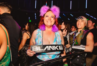Guests posing at Blanke at Time Nightclub in Costs Mesa, CA