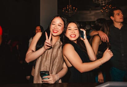 Guests posing at Blanke at Time Nightclub in Costs Mesa, CA