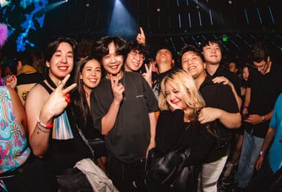 Guests posing at Blanke at Time Nightclub in Costs Mesa, CA