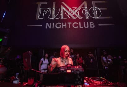 Bella Fiasco posing at Leon Thomas at Time Nightclub in Costa Mesa, CA