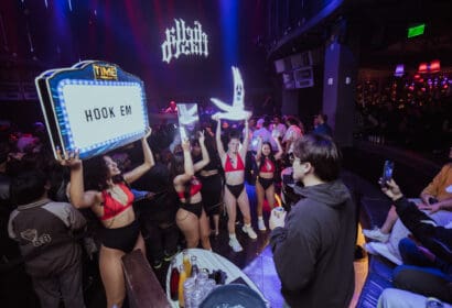 Bottle service posing at Leon Thomas at Time Nightclub in Costa Mesa, CA