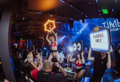 Bottle service posing at Leon Thomas at Time Nightclub in Costa Mesa, CA