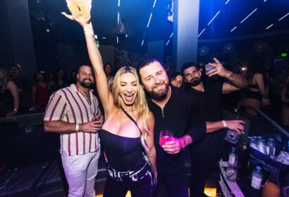 Guests posing at DJ Pauly D at Time Nightclub in Costa Mesa, CA