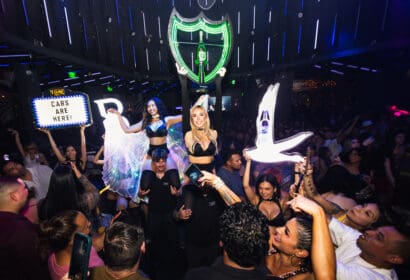 Bottle service posing at DJ Pauly D at Time Nightclub in Costa Mesa, CA