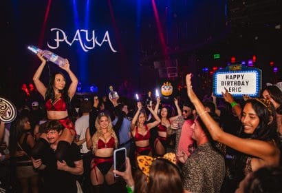 Bottle service posing at Phantogram at Time Nightclub in Costa Mesa, CA